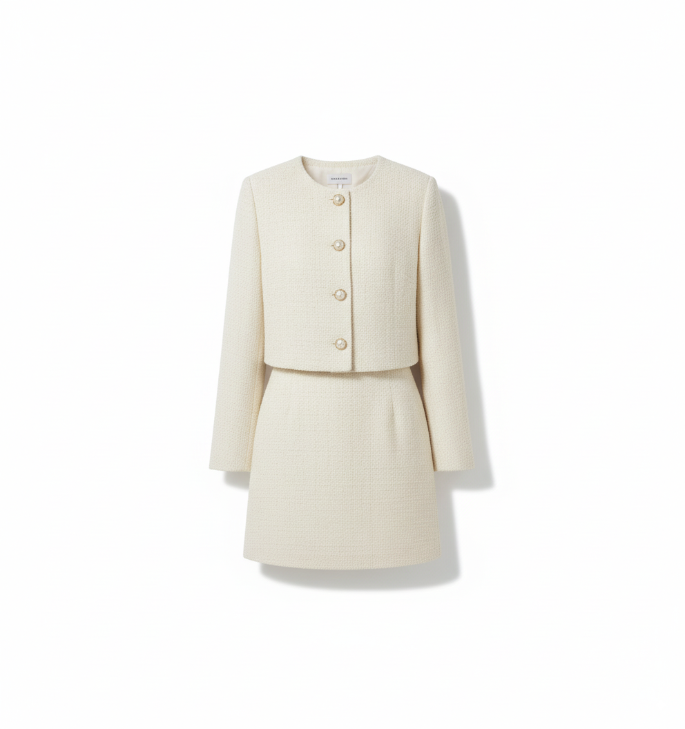[DC016] Solid Color Elegant Tweed-Inspired Two-Piece Set