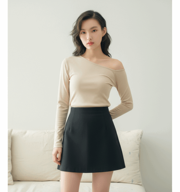 [TP036] Slim-Fit Off-Shoulder Long-Sleeve Tee