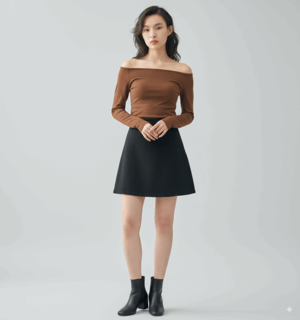 [TP036] Slim-Fit Off-Shoulder Long-Sleeve Tee