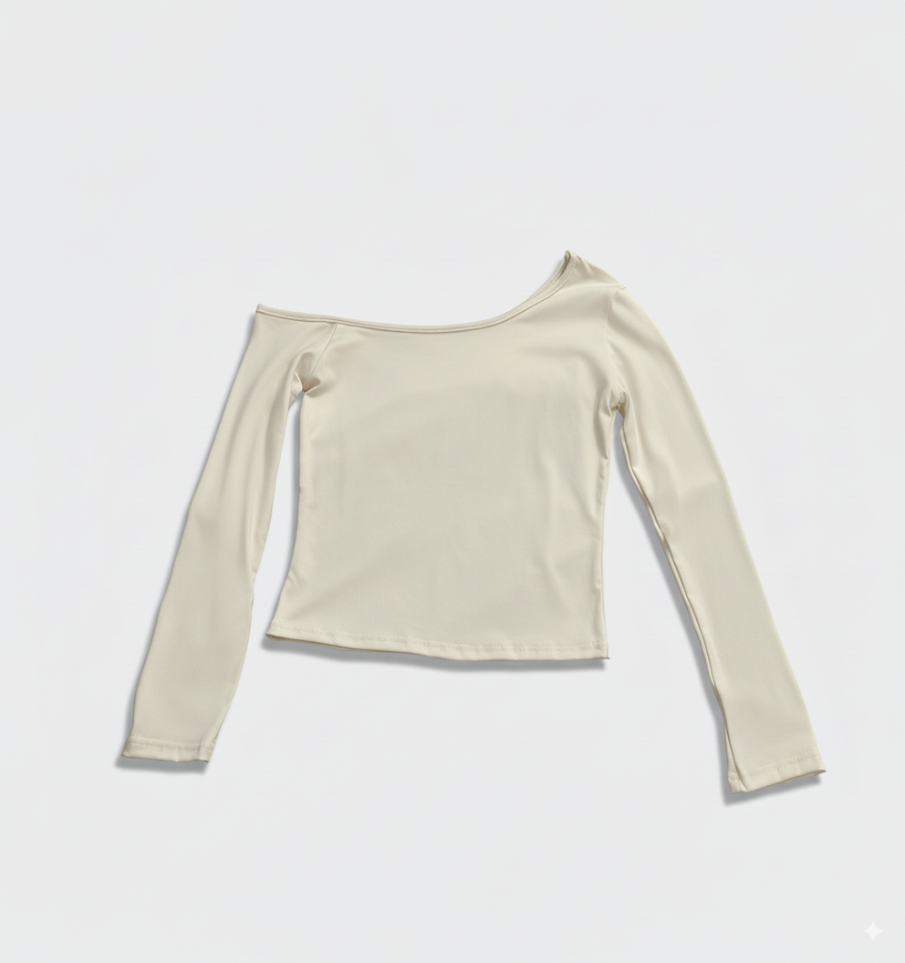 [TP036] Slim-Fit Off-Shoulder Long-Sleeve Tee