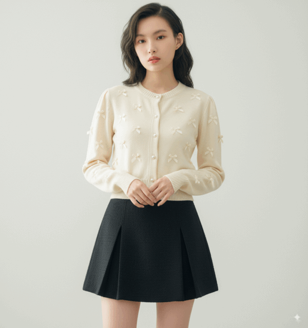 [TP039] Bow-Detail Parisian-Style Knit Sweater