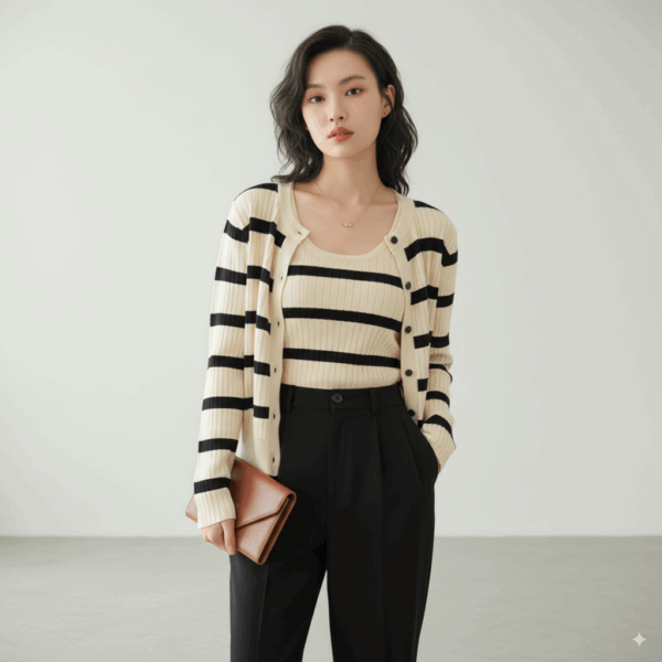 [TP040] Striped Knit Two-Piece Set