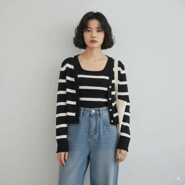 [TP040] Striped Knit Two-Piece Set
