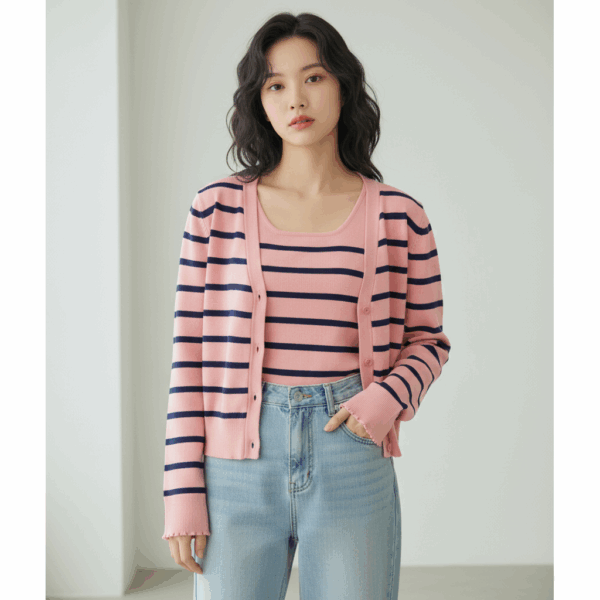 [TP040] Striped Knit Two-Piece Set