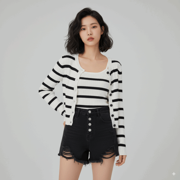 [TP040] Striped Knit Two-Piece Set