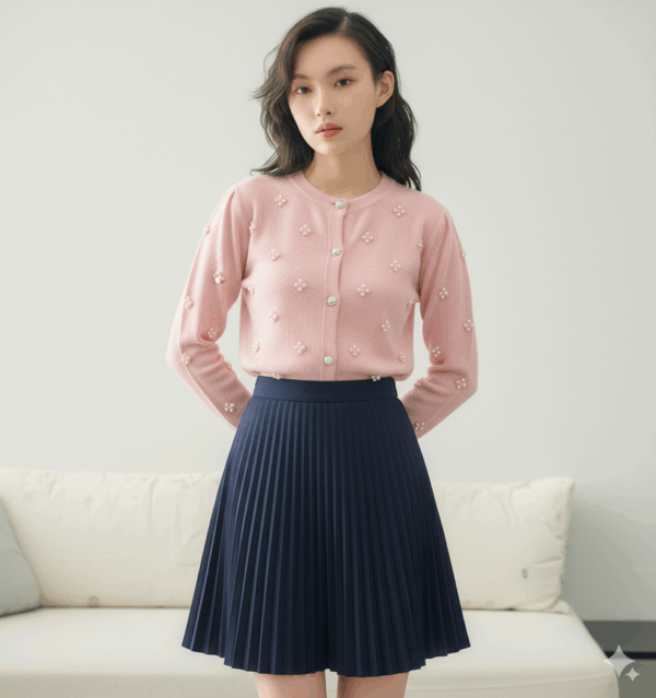 [TP042] Korean-Style Beaded Floral Knit Sweater