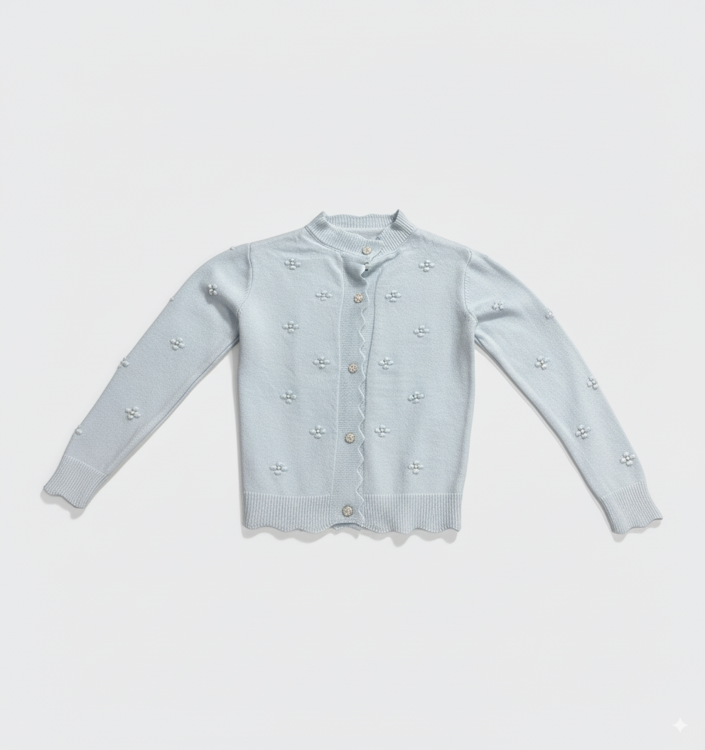 [TP042] Korean-Style Beaded Floral Knit Sweater