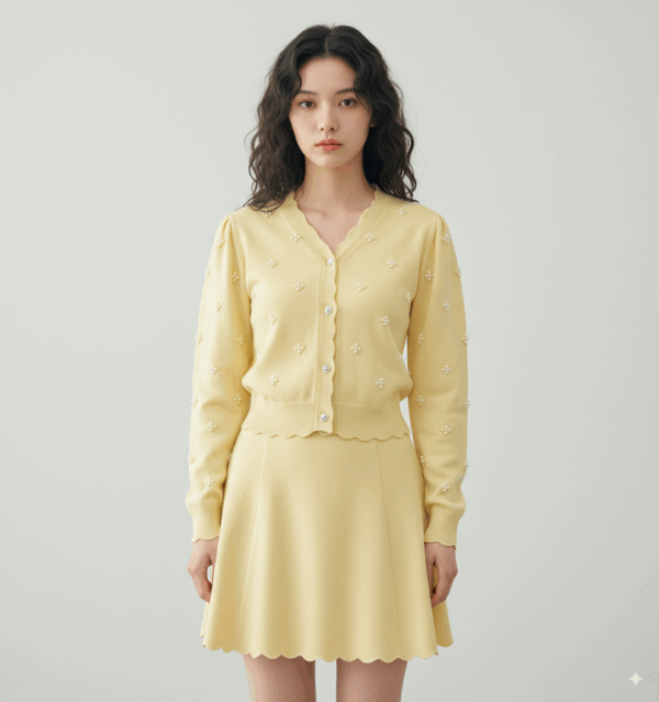 [TP042] Korean-Style Beaded Floral Knit Sweater
