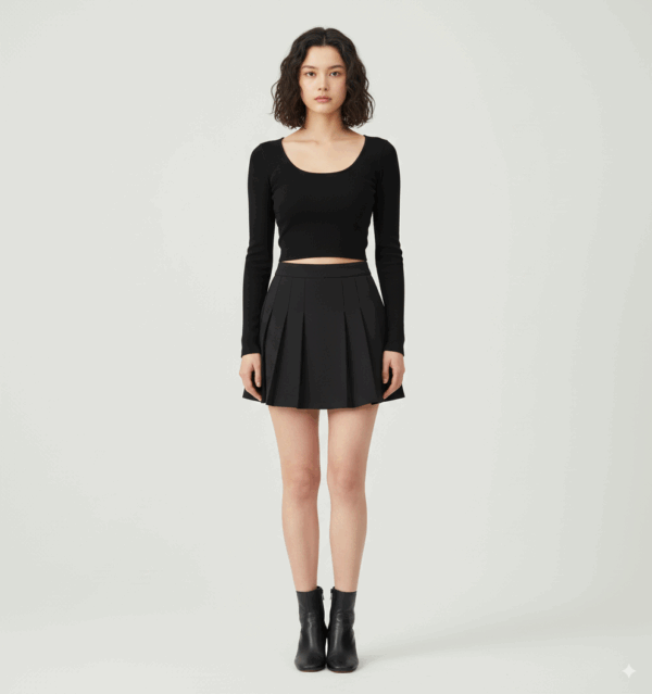 [TP043] Cropped Long-Sleeve Top with Built-In Bra