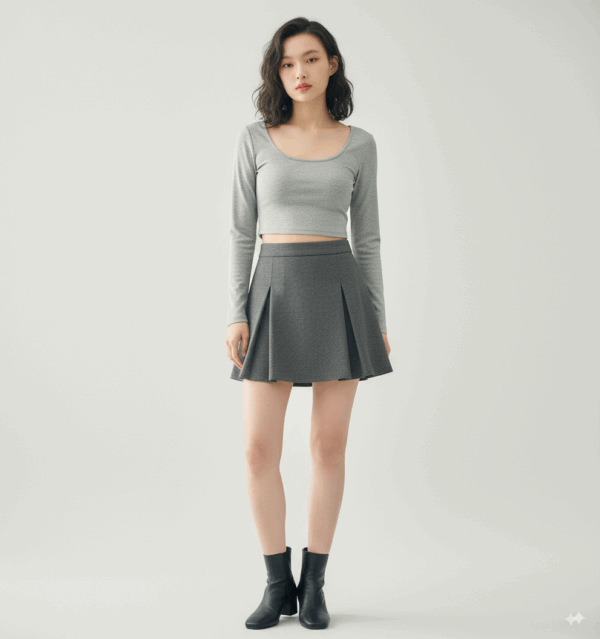 [TP043] Cropped Long-Sleeve Top with Built-In Bra