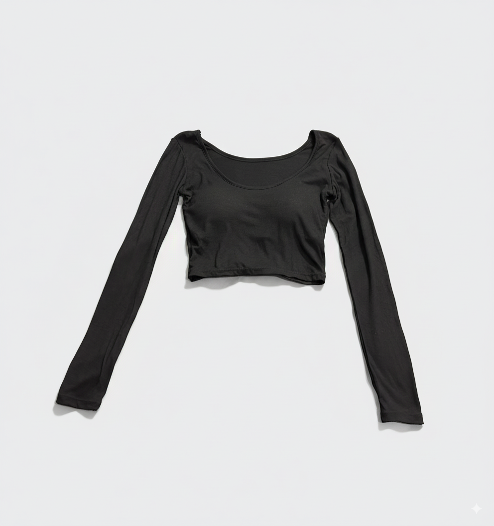 [TP043] Cropped Long-Sleeve Top with Built-In Bra