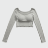 [TP043] Cropped Long-Sleeve Top with Built-In Bra