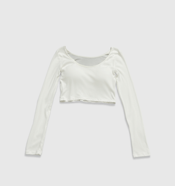 [TP043] Cropped Long-Sleeve Top with Built-In Bra