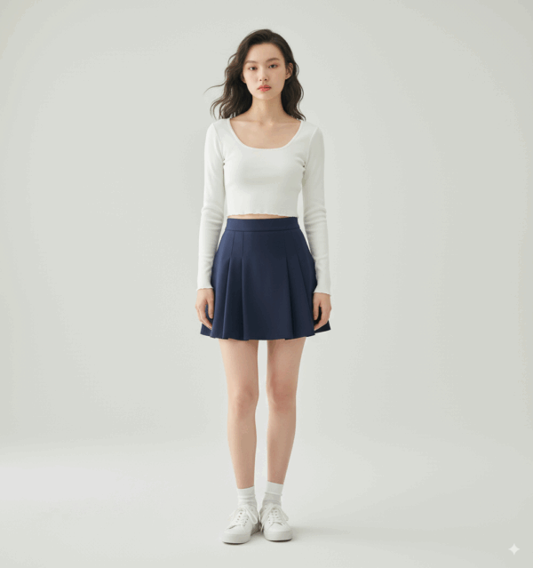 [TP043] Cropped Long-Sleeve Top with Built-In Bra