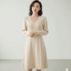 [DC017] V-Neck Cable Knit Sweater Dress