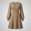 [DC017] V-Neck Cable Knit Sweater Dress