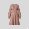 [DC017] V-Neck Cable Knit Sweater Dress