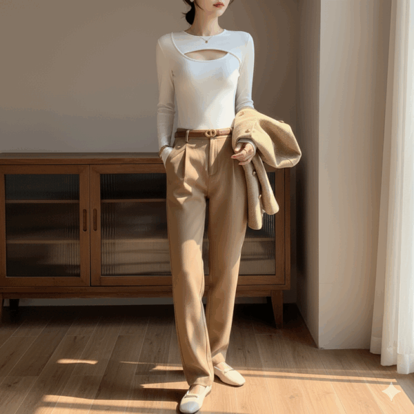 [TP048] Hollow-Out Fitted Long-Sleeve Top