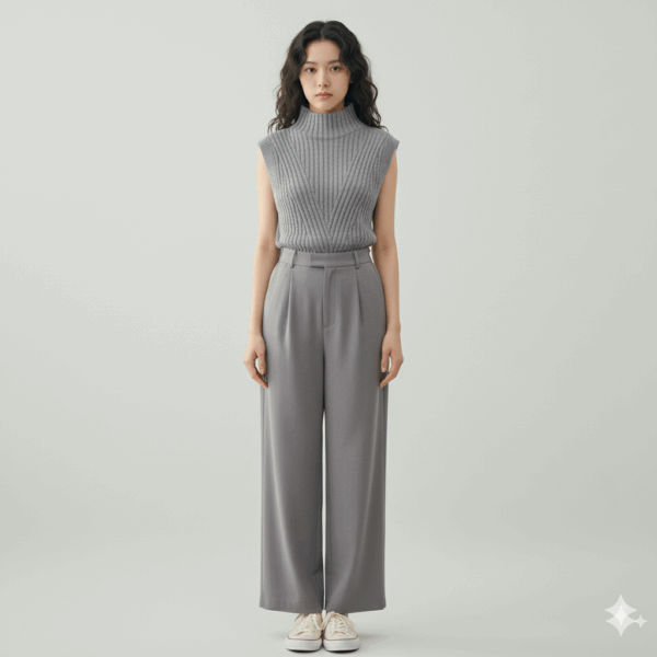 [TP053] Ribbed Sleeveless Half-Turtleneck Knit Vest