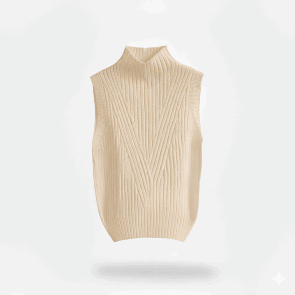 [TP053] Ribbed Sleeveless Half-Turtleneck Knit Vest