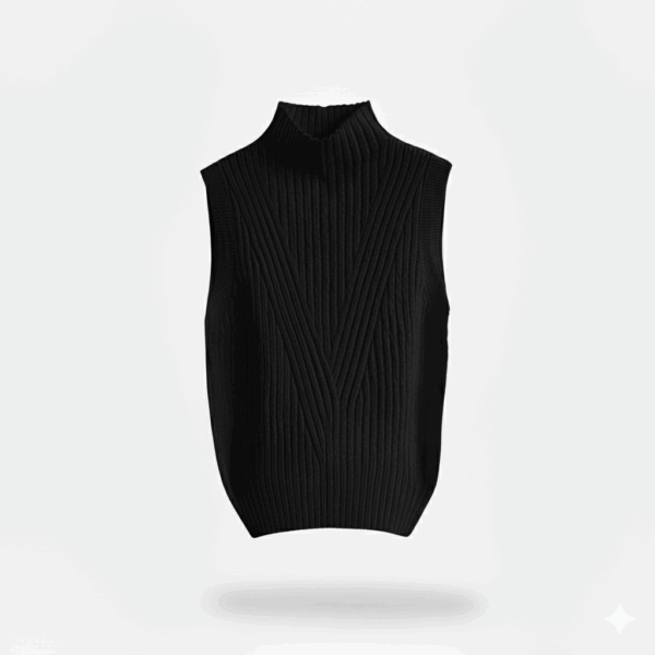 [TP053] Ribbed Sleeveless Half-Turtleneck Knit Vest