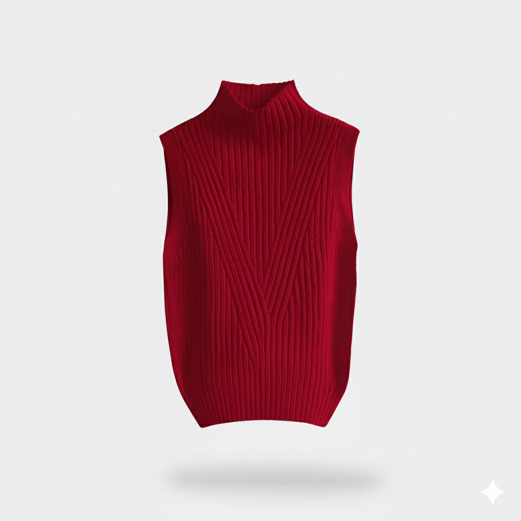 [TP053] Ribbed Sleeveless Half-Turtleneck Knit Vest