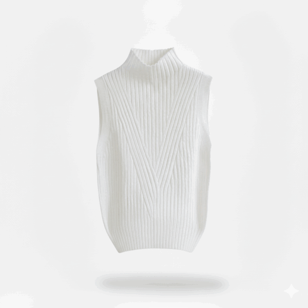 [TP053] Ribbed Sleeveless Half-Turtleneck Knit Vest