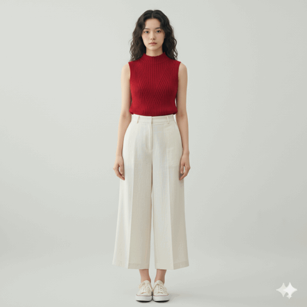 [TP053] Ribbed Sleeveless Half-Turtleneck Knit Vest