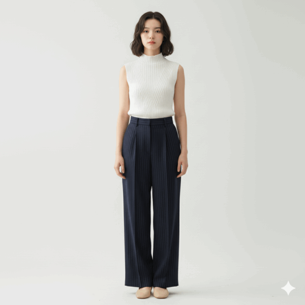 [TP053] Ribbed Sleeveless Half-Turtleneck Knit Vest