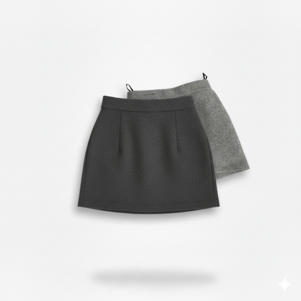 [BM028] Gray Wool-Blend Midi Skirt