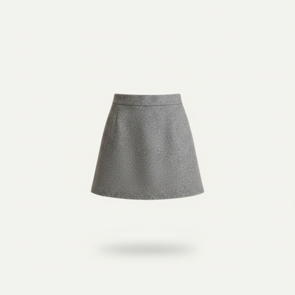 [BM028] Gray Wool-Blend Midi Skirt