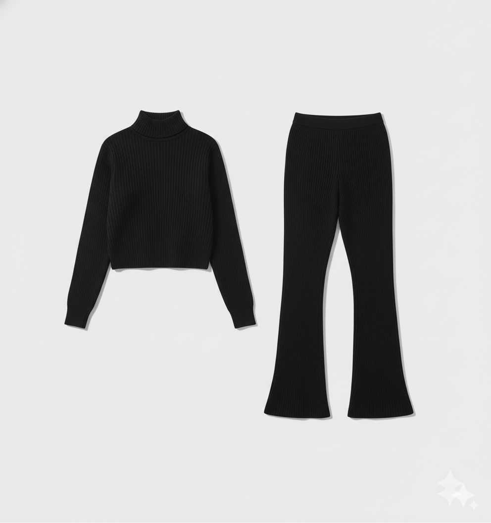 [DC019] Knitted Turtleneck Slim-Fit Pants Set