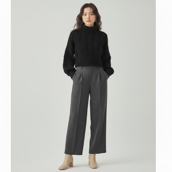 [TP060] High-Neck Cable-Knit Pullover Sweater