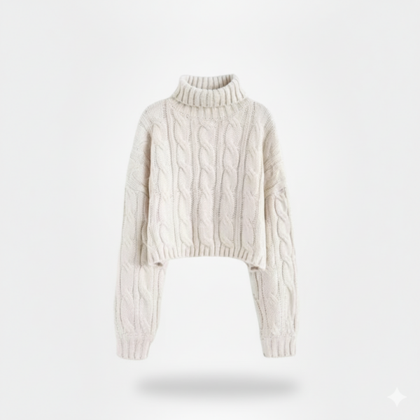 [TP060] High-Neck Cable-Knit Pullover Sweater