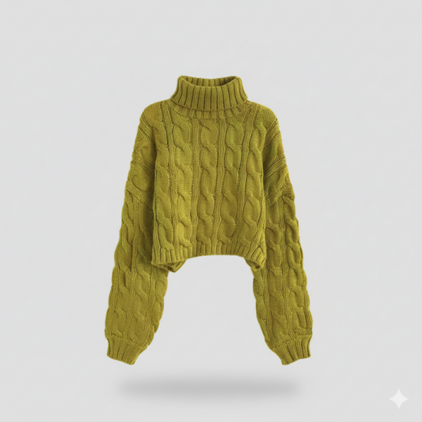 [TP060] High-Neck Cable-Knit Pullover Sweater