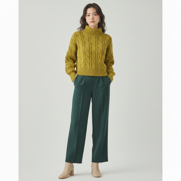 [TP060] High-Neck Cable-Knit Pullover Sweater