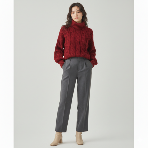[TP060] High-Neck Cable-Knit Pullover Sweater