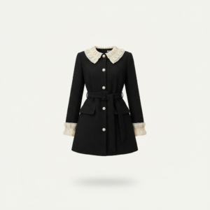 [DC021] Color-Block Lace-Trim Waist-Cinched Dress