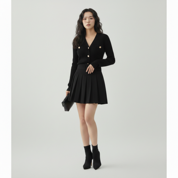 [TP068] Chic Tweed-Style V-Neck Slim-Fit Knit Top