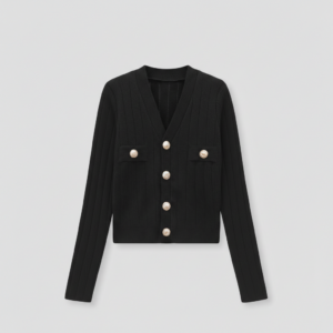 [TP068] Chic Tweed-Style V-Neck Slim-Fit Knit Top