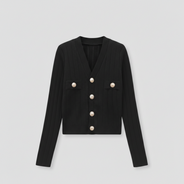 [TP068] Chic Tweed-Style V-Neck Slim-Fit Knit Top