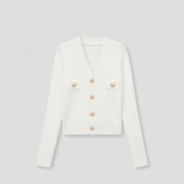 [TP068] Chic Tweed-Style V-Neck Slim-Fit Knit Top