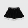 [BM032] Velvet and Tiered Tulle Belted Mini Skirt