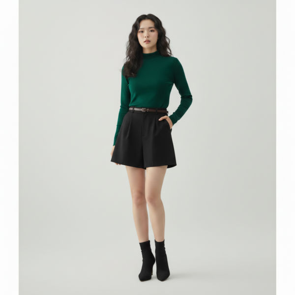 [BM035] Women's Sophisticated High-Waisted Tailored Pleated Shorts with Slim Belt