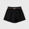 [BM035] Women's Sophisticated High-Waisted Tailored Pleated Shorts with Slim Belt