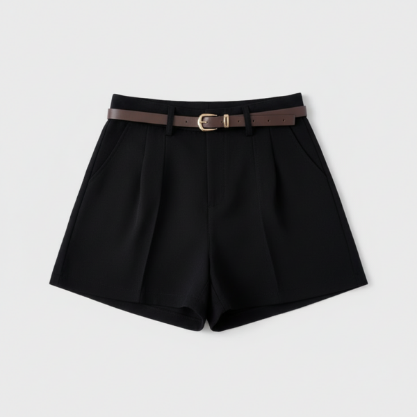 [BM035] Women's Sophisticated High-Waisted Tailored Pleated Shorts with Slim Belt