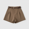 [BM035] Women's Sophisticated High-Waisted Tailored Pleated Shorts with Slim Belt