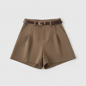 [BM035] Women's Sophisticated High-Waisted Tailored Pleated Shorts with Slim Belt