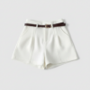 [BM035] Women's Sophisticated High-Waisted Tailored Pleated Shorts with Slim Belt