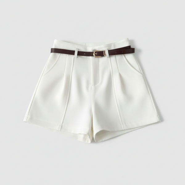 [BM035] Women's Sophisticated High-Waisted Tailored Pleated Shorts with Slim Belt